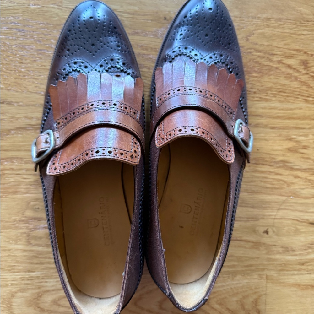 Brown Leather Flats with Brogue Detailing